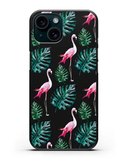 Чехол Карибский фламинго силиконовый для iPhone 15