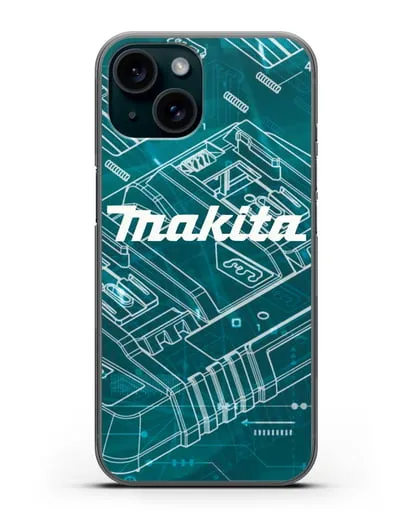 Чехол с фоновым рисунком и надписью Makita силиконовый для iPhone 15