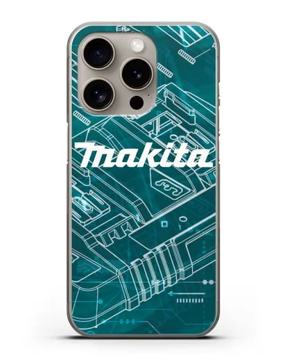 Чехол с фоновым рисунком и надписью Makita силиконовый для iPhone 15 Pro