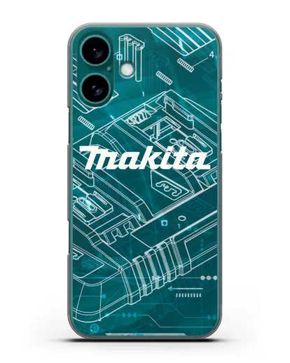 Чехол с фоновым рисунком и надписью Makita силиконовый для iPhone 16 Plus