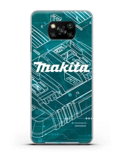 Чехол с фоновым рисунком и надписью Makita силиконовый для Xiaomi Poco X3