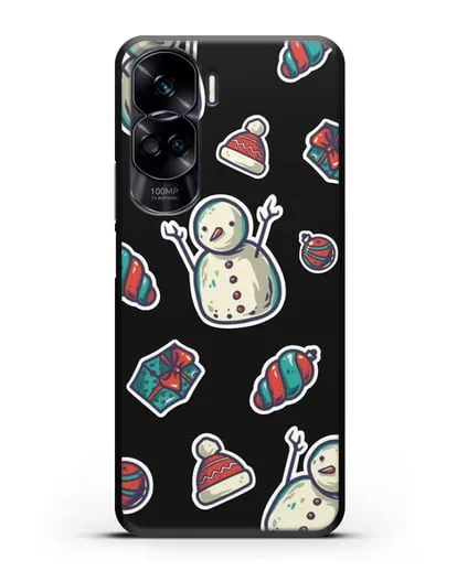 Чехол с иллюстрацией Снеговик и ёлочные игрушки силиконовый для Honor 90 Lite