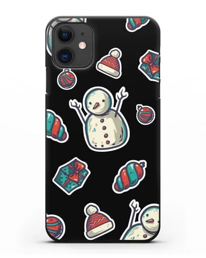 Чехол с иллюстрацией Снеговик и ёлочные игрушки силиконовый для iPhone 11