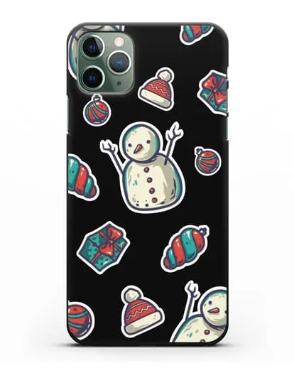 Чехол с иллюстрацией Снеговик и ёлочные игрушки силиконовый для iPhone 11 Pro