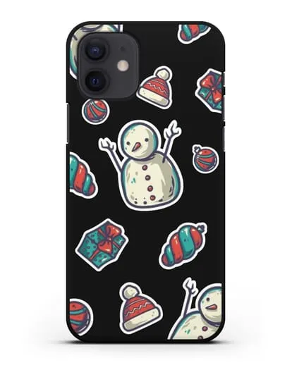 Чехол с иллюстрацией Снеговик и ёлочные игрушки силиконовый для iPhone 12