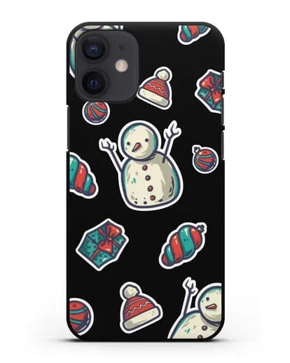 Чехол с иллюстрацией Снеговик и ёлочные игрушки силиконовый для iPhone 12 mini