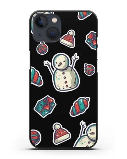 Чехол с иллюстрацией Снеговик и ёлочные игрушки силиконовый для iPhone 13