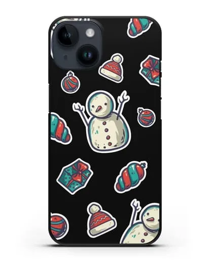 Чехол с иллюстрацией Снеговик и ёлочные игрушки силиконовый для iPhone 14