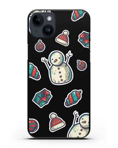 Чехол с иллюстрацией Снеговик и ёлочные игрушки силиконовый для iPhone 14 Plus