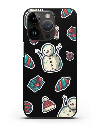 Чехол с иллюстрацией Снеговик и ёлочные игрушки силиконовый для iPhone 14 Pro