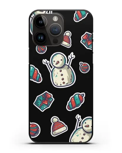 Чехол с иллюстрацией Снеговик и ёлочные игрушки силиконовый для iPhone 14 Pro Max