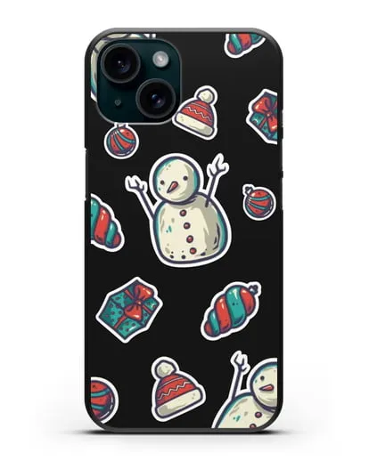 Чехол с иллюстрацией Снеговик и ёлочные игрушки силиконовый для iPhone 15