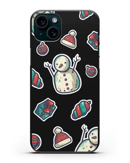 Чехол с иллюстрацией Снеговик и ёлочные игрушки силиконовый для iPhone 15 Plus