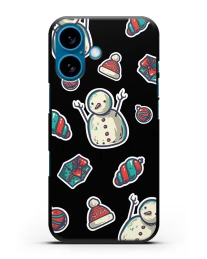 Чехол с иллюстрацией Снеговик и ёлочные игрушки силиконовый для iPhone 16