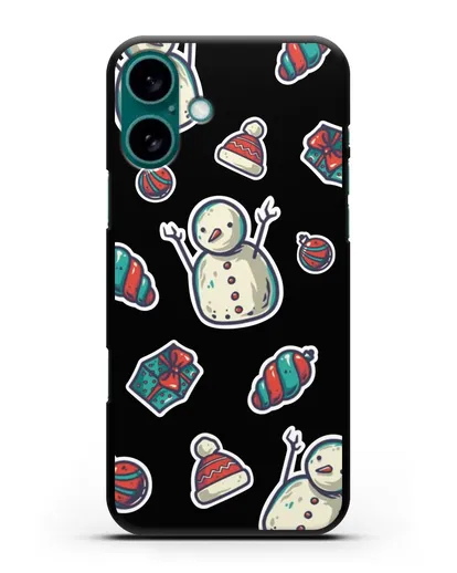 Чехол с иллюстрацией Снеговик и ёлочные игрушки силиконовый для iPhone 16 Plus
