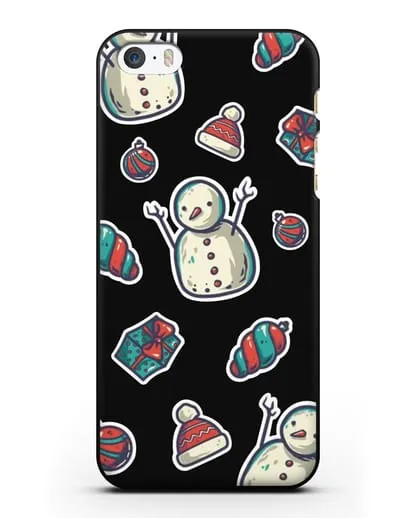 Чехол с иллюстрацией Снеговик и ёлочные игрушки силиконовый для iPhone 5/5s/SE