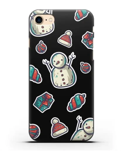Чехол с иллюстрацией Снеговик и ёлочные игрушки силиконовый для iPhone 8