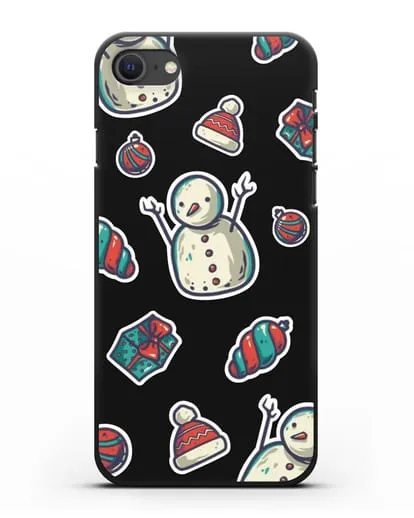Чехол с иллюстрацией Снеговик и ёлочные игрушки силиконовый для iPhone SE 2020