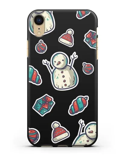 Чехол с иллюстрацией Снеговик и ёлочные игрушки силиконовый для iPhone XR