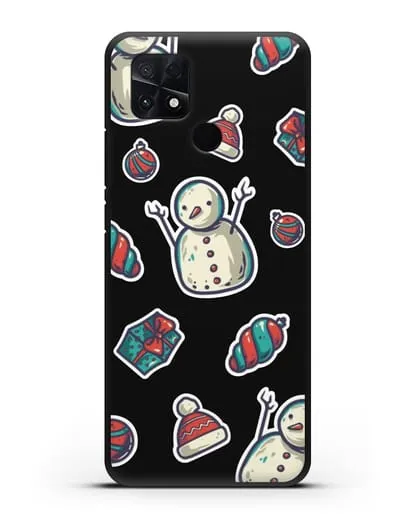 Чехол с иллюстрацией Снеговик и ёлочные игрушки силиконовый для Xiaomi Poco C40