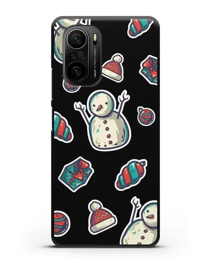 Чехол с иллюстрацией Снеговик и ёлочные игрушки силиконовый для Xiaomi Poco F3