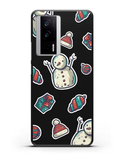 Чехол с иллюстрацией Снеговик и ёлочные игрушки силиконовый для Xiaomi Poco F5 Pro