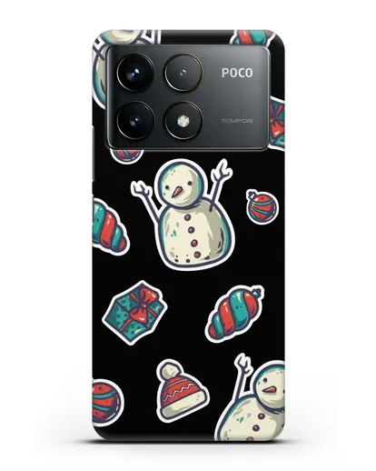 Чехол с иллюстрацией Снеговик и ёлочные игрушки силиконовый для Xiaomi Poco F6 Pro