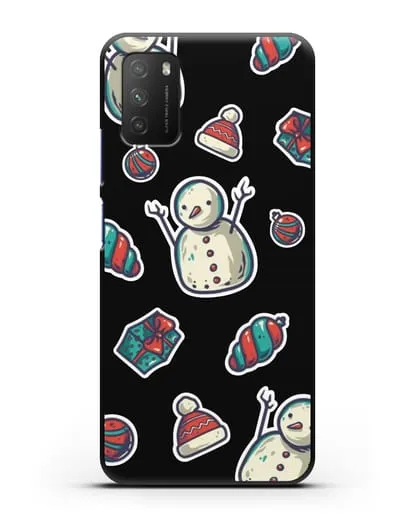 Чехол с иллюстрацией Снеговик и ёлочные игрушки силиконовый для Xiaomi Poco M3