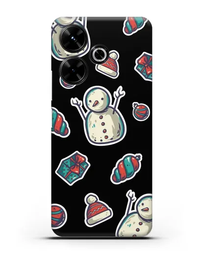 Чехол с иллюстрацией Снеговик и ёлочные игрушки силиконовый для Xiaomi Poco M6