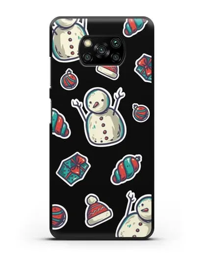Чехол с иллюстрацией Снеговик и ёлочные игрушки силиконовый для Xiaomi Poco X3