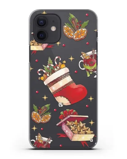 Чехол с иллюстрацией Рождественский подарок и глинтвейн силиконовый для iPhone 12