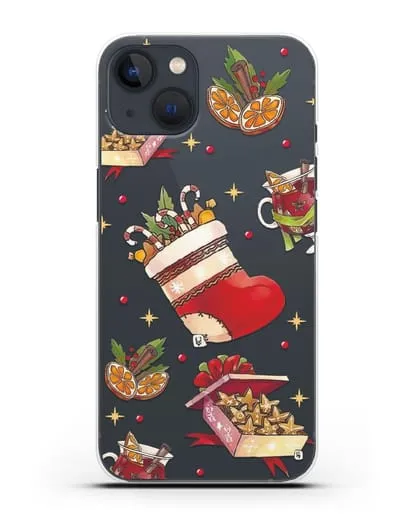Чехол с иллюстрацией Рождественский подарок и глинтвейн силиконовый для iPhone 13