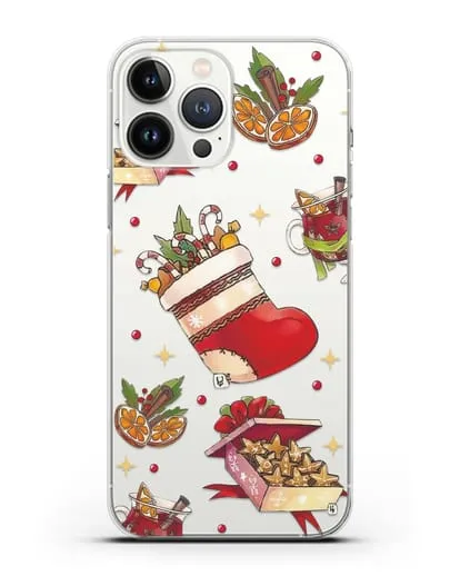 Чехол с иллюстрацией Рождественский подарок и глинтвейн силиконовый для iPhone 13 Pro Max