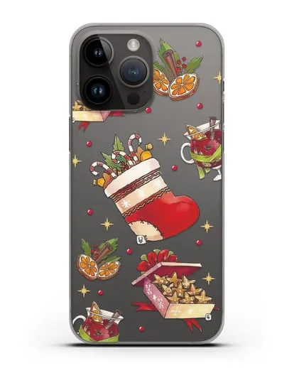 Чехол с иллюстрацией Рождественский подарок и глинтвейн силиконовый для iPhone 14 Pro Max