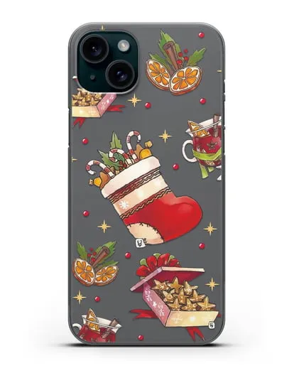 Чехол с иллюстрацией Рождественский подарок и глинтвейн силиконовый для iPhone 15 Plus