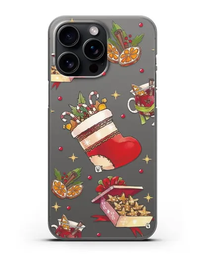 Чехол с иллюстрацией Рождественский подарок и глинтвейн силиконовый для iPhone 15 Pro Max