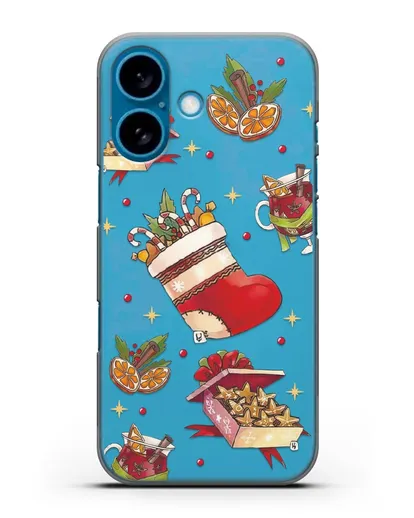 Чехол с иллюстрацией Рождественский подарок и глинтвейн силиконовый для iPhone 16