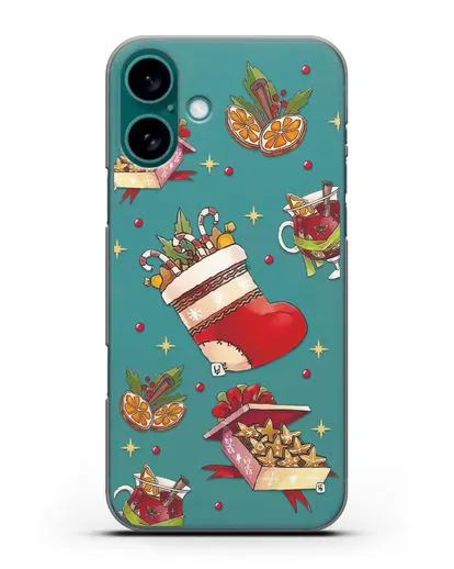 Чехол с иллюстрацией Рождественский подарок и глинтвейн силиконовый для iPhone 16 Plus