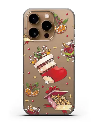 Чехол с иллюстрацией Рождественский подарок и глинтвейн силиконовый для iPhone 16 Pro