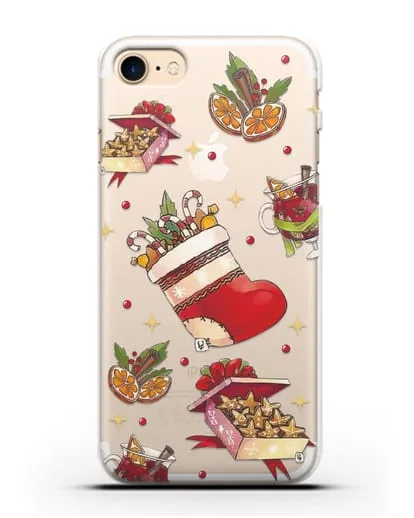 Чехол с иллюстрацией Рождественский подарок и глинтвейн силиконовый для iPhone 8