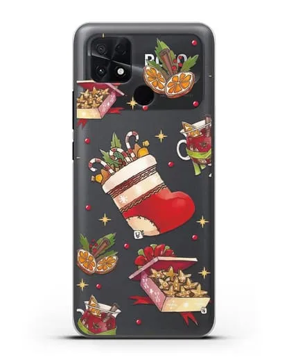 Чехол с иллюстрацией Рождественский подарок и глинтвейн силиконовый для Xiaomi Poco C40