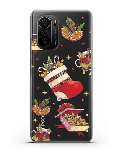 Чехол с иллюстрацией Рождественский подарок и глинтвейн силиконовый для Xiaomi Poco F3