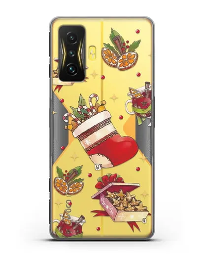 Чехол с иллюстрацией Рождественский подарок и глинтвейн силиконовый для Xiaomi Poco F4 GT