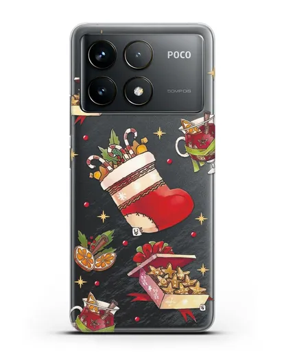 Чехол с иллюстрацией Рождественский подарок и глинтвейн силиконовый для Xiaomi Poco F6 Pro