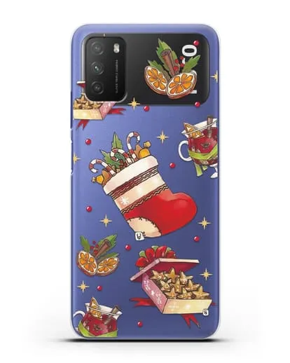 Чехол с иллюстрацией Рождественский подарок и глинтвейн силиконовый для Xiaomi Poco M3