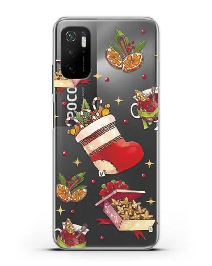 Чехол с иллюстрацией Рождественский подарок и глинтвейн силиконовый для Xiaomi Poco M3 Pro