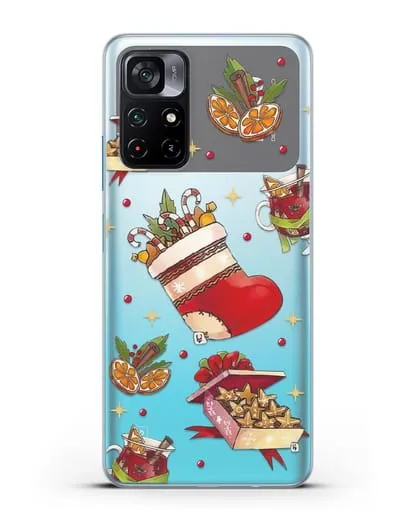 Чехол с иллюстрацией Рождественский подарок и глинтвейн силиконовый для Xiaomi Poco M4 Pro 5G