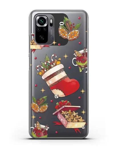 Чехол с иллюстрацией Рождественский подарок и глинтвейн силиконовый для Xiaomi Poco M5s