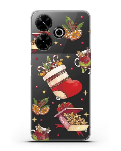 Чехол с иллюстрацией Рождественский подарок и глинтвейн силиконовый для Xiaomi Poco M6
