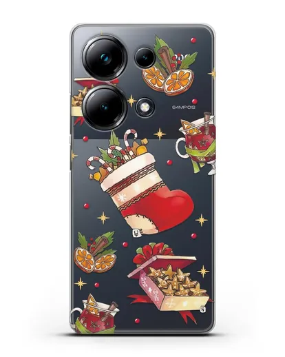 Чехол с иллюстрацией Рождественский подарок и глинтвейн силиконовый для Xiaomi Poco M6 Pro